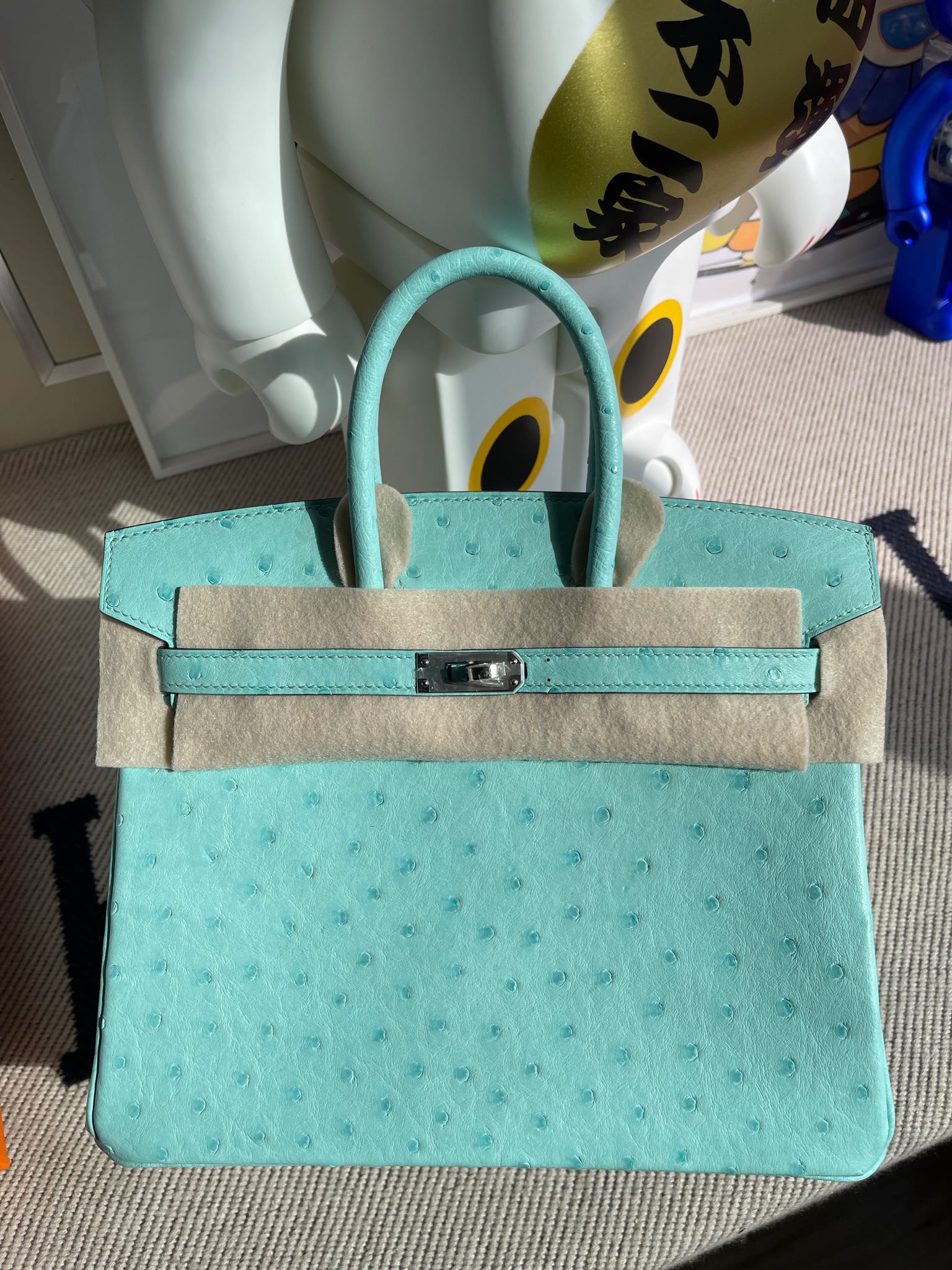 Uncle Bench Hermes Birkin Ostrich kk 3P macaron blue Silver Hardware 25cm Full Handmade