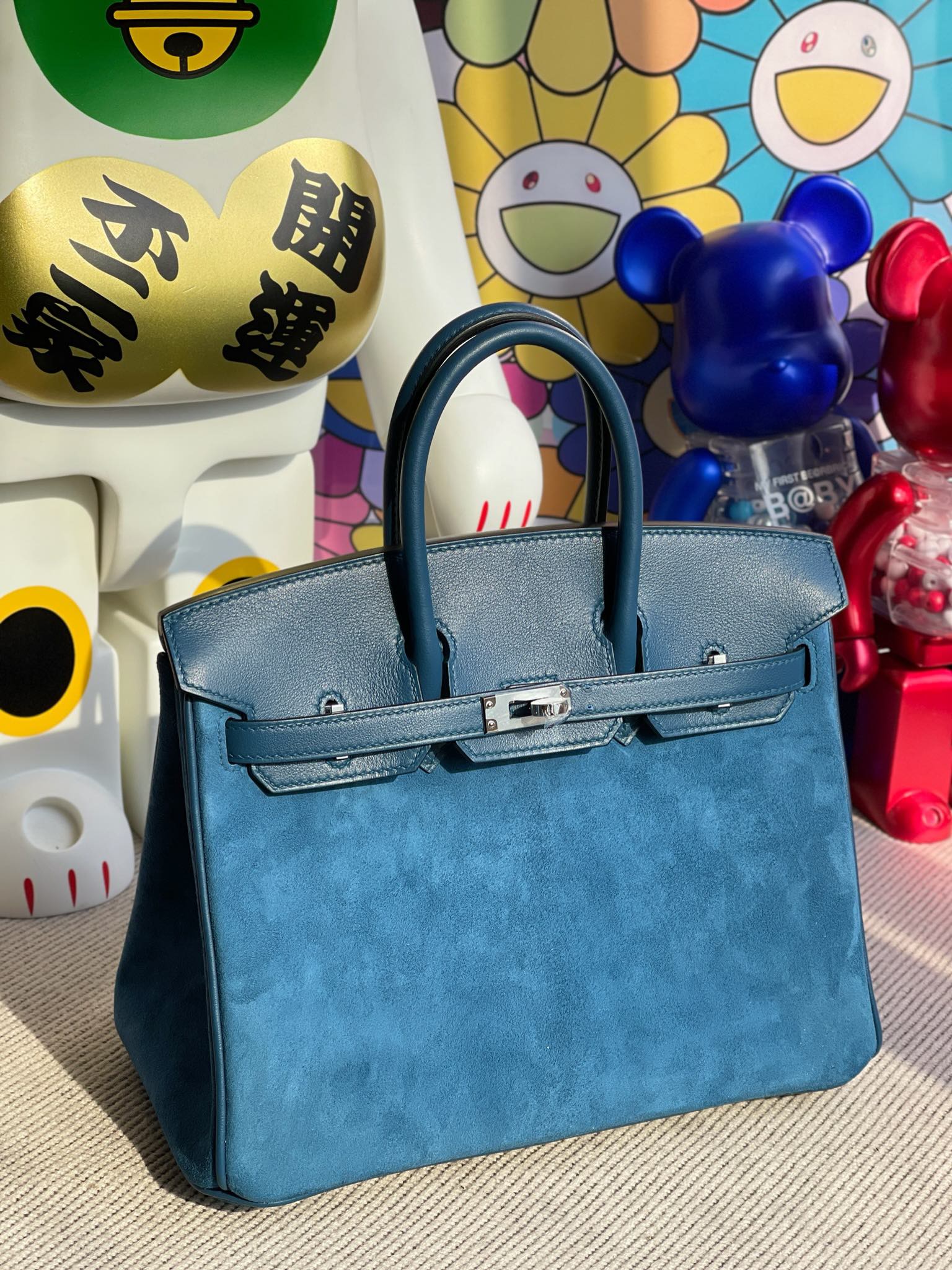 Uncle Bench Hermes Birkin chamois & swift royal blue & Deep blue Silver Hardware 25cm Full Handmade