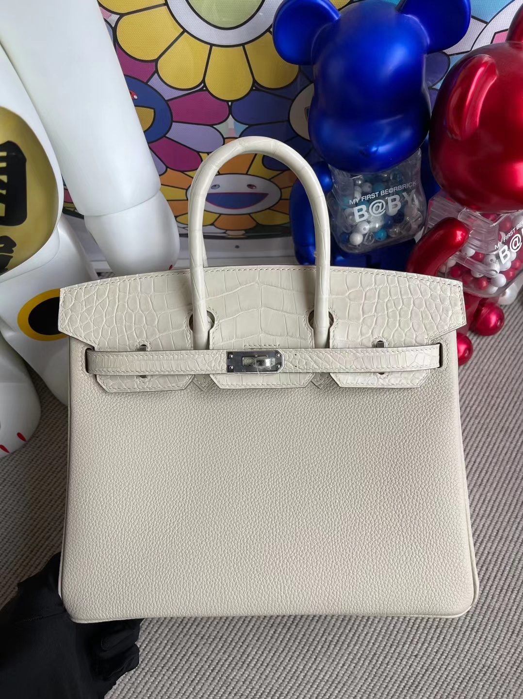 Uncle Bench Hermes Birkin Touch Alligator Matte Ck10 Craie & 8L creamy white Silver Hardware 25cm Full Handmade