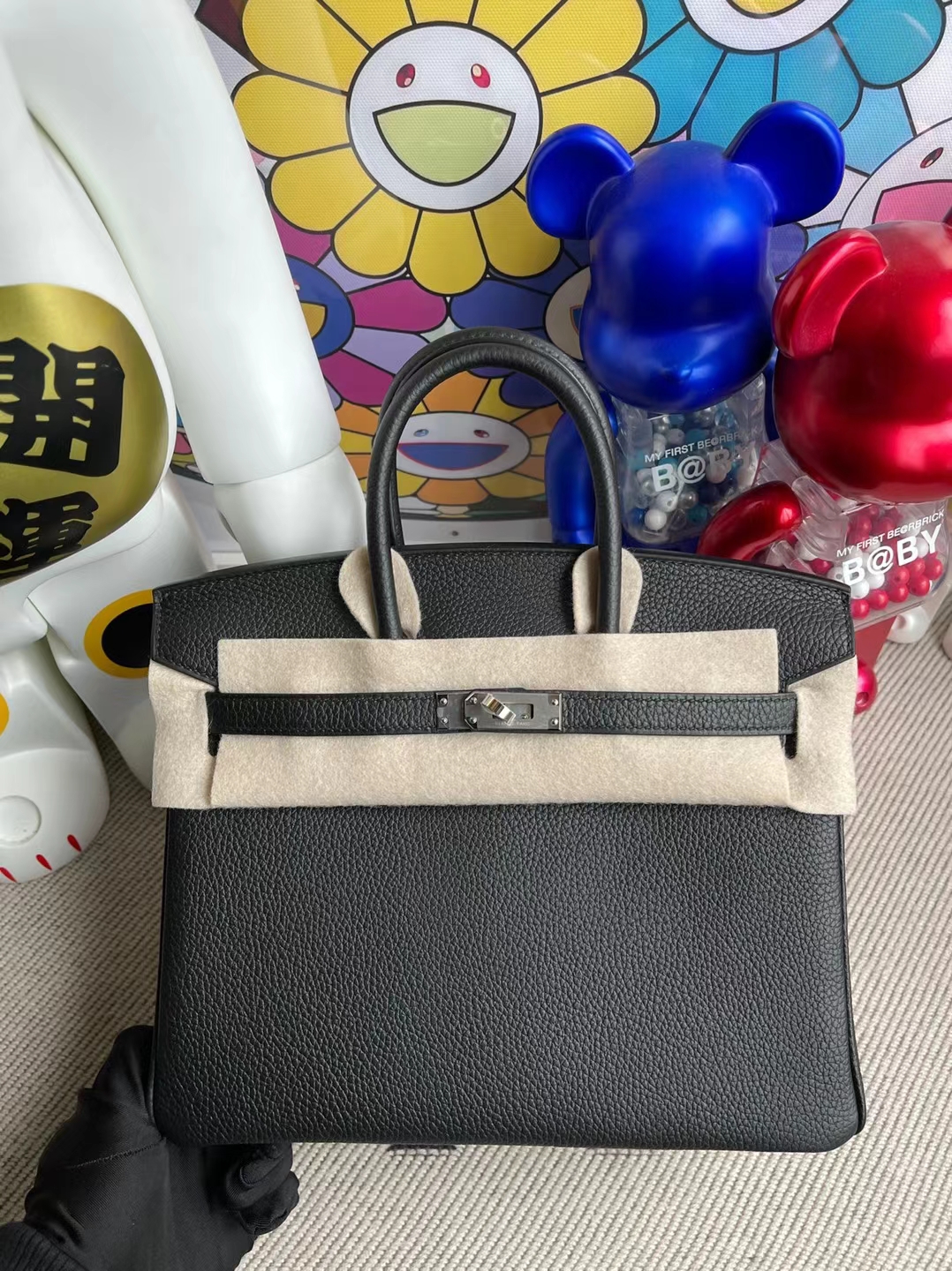 Uncle Bench Hermes Birkin Togo Ck89 Black Silver Hardware 25cm Full Handmade