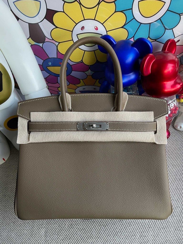 Uncle Bench Hermes Birkin Togo Etoupe Silver Hardware 30cm Full Handmade