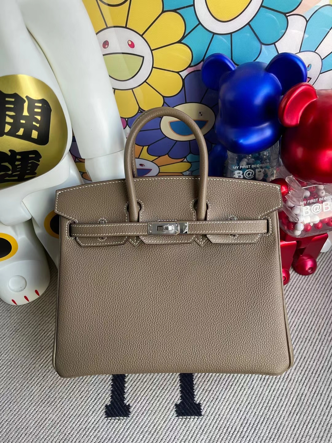 Uncle Bench Hermes Birkin togo ck18 Etoupe Silver Hardware 25cm Full Handmade