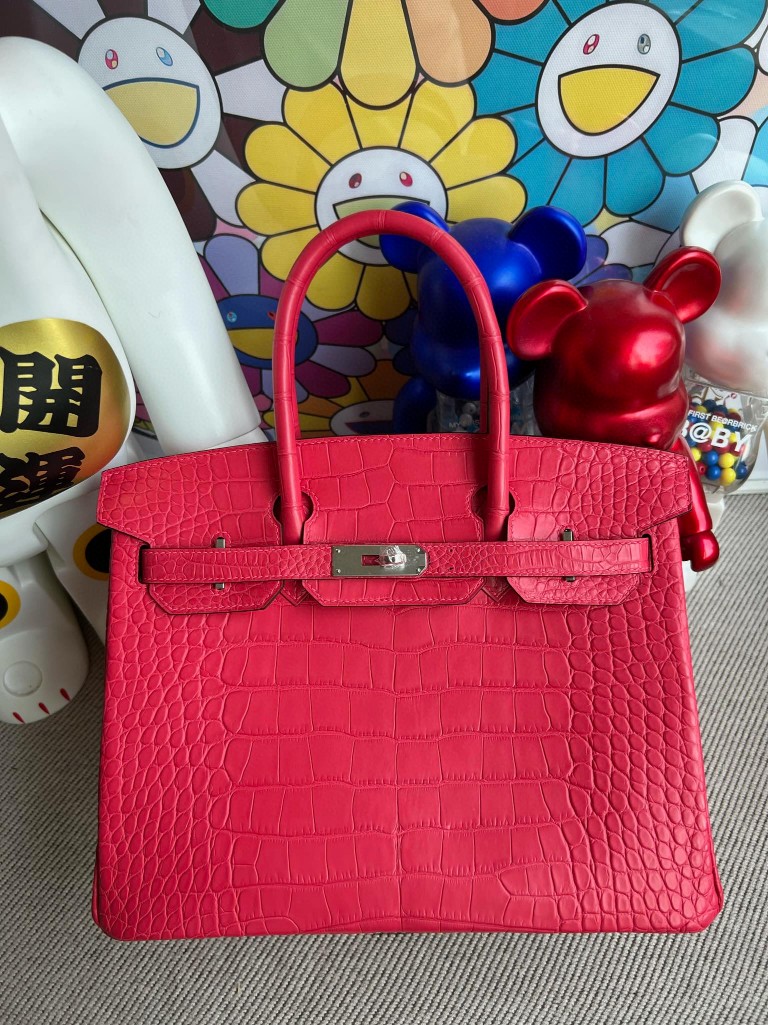 Uncle Bench Hermes Birkin Alligator matt i6 Rose red Silver Hardware 30cm Full Handmade