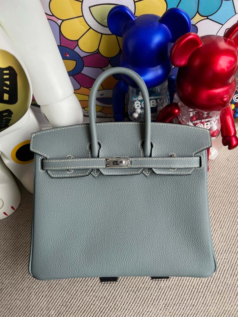 Uncle Bench Hermes Birkin togo J7 Blue lin Silver Hardware 25cm Full Handmade