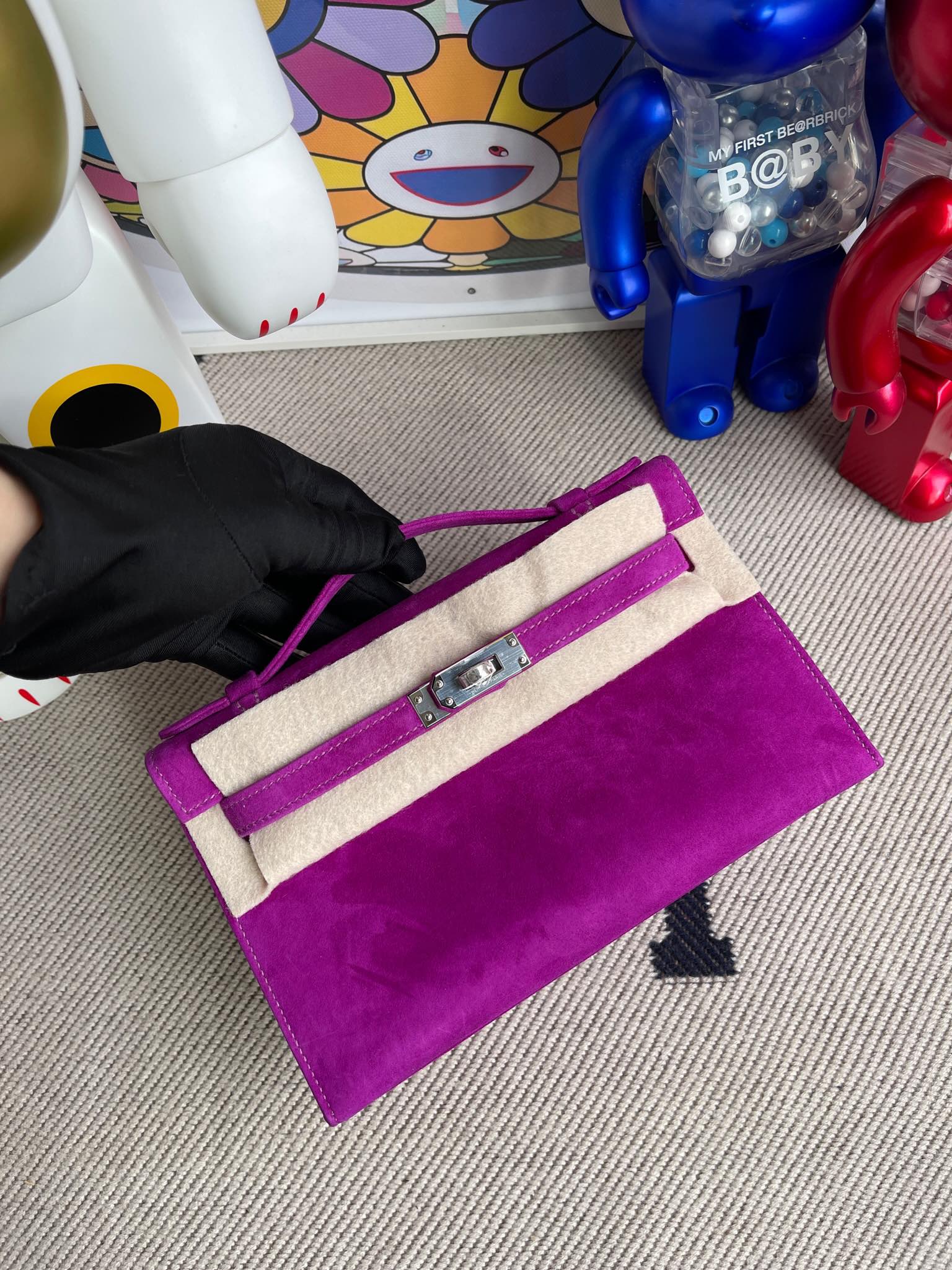 Uncle Bench Hermes Mini kelly pochette chamois purple Silver Hardware 22cm Full Handmade