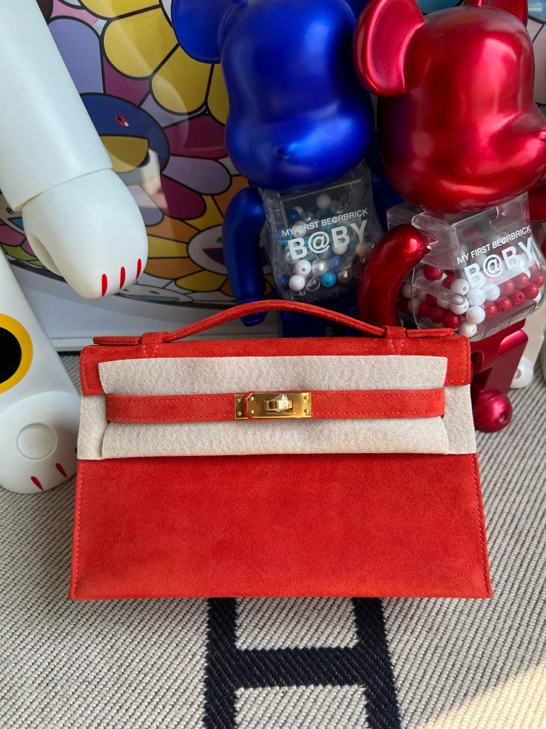 Uncle Bench Hermes Mini kelly pochette chamois Red Gold Hardware 22cm Full Handmade