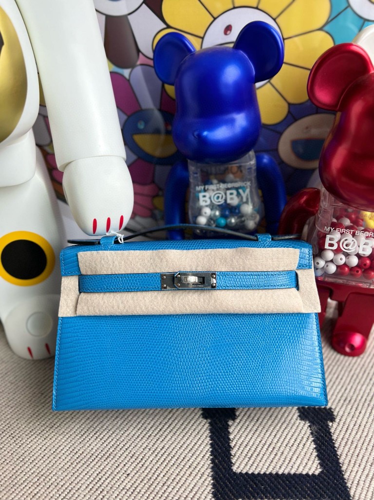 Uncle Bench Hermes Mini pochette Lizard shiny 7Q mykonos blue Silver Hardware 22cm Full Handmade