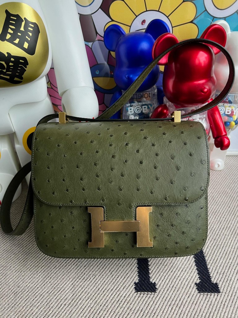 Uncle Bench Hermes Constance Ostrich kk Olive green Gold Hardware 24cm Full Handmade