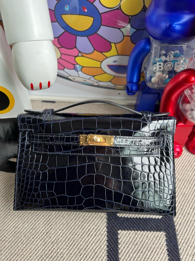 Uncle Bench Hermes Mini pochette Alligator shiny 7K Blue Sapphire Gold Hardware 22cm Full Handmade