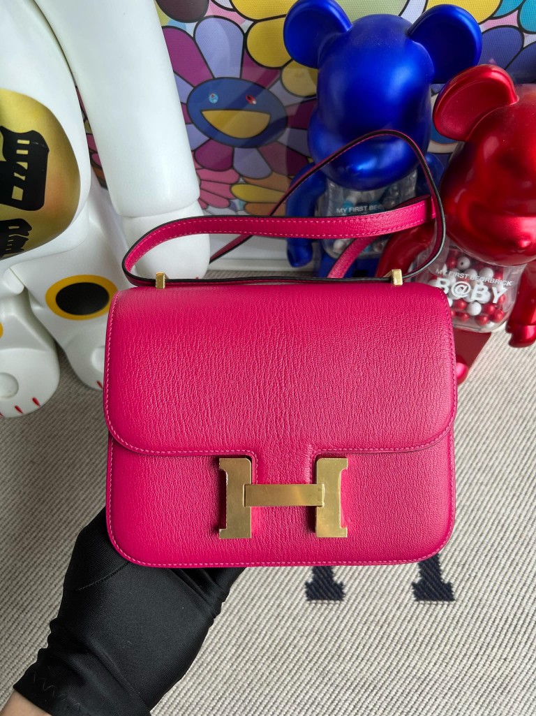 Uncle Bench Hermes Constance Chevre Bright rose red Gold Hardware 18cm Full Handmade