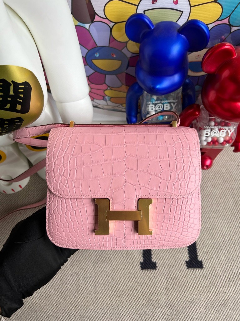 Uncle Bench Hermes Constance Alligator matt Dream pink Gold Hardware 18cm Full Handmade