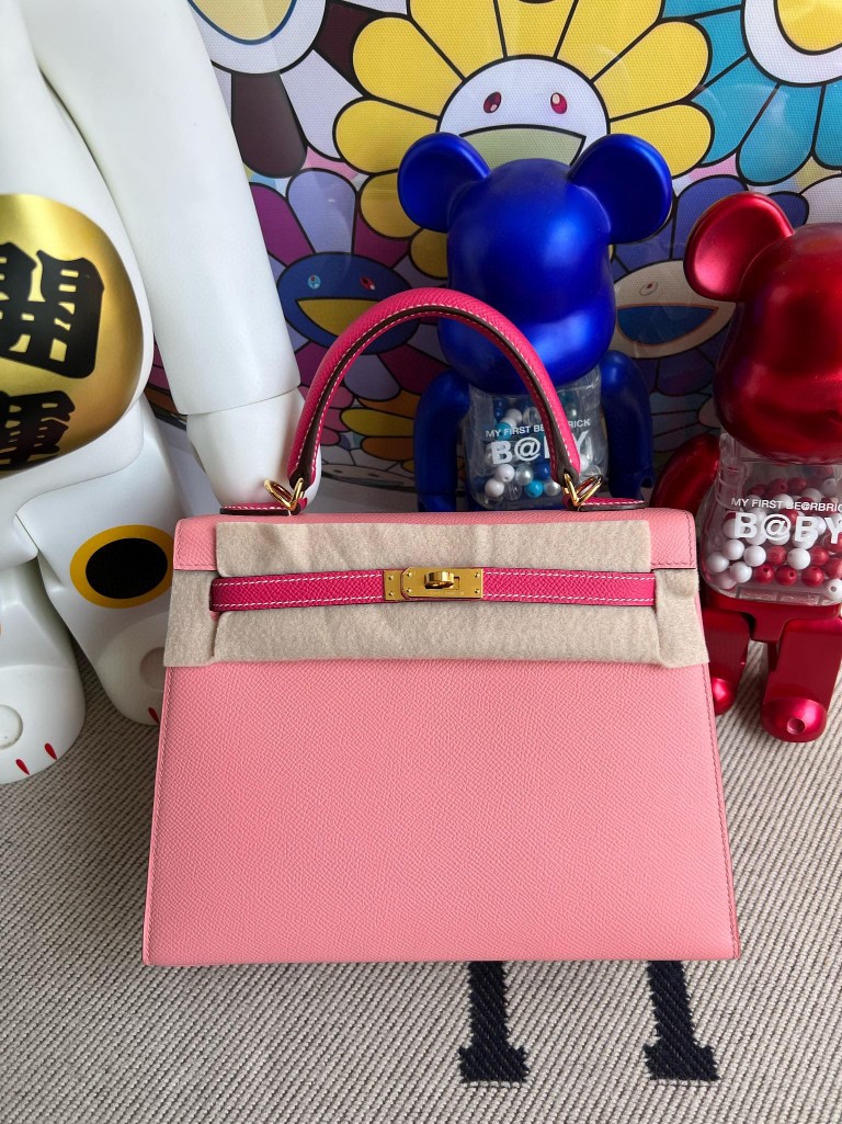Uncle Bench Hermes Kelly Epsom 1Q creamy pink & E5 candy pink Gold Hardware 25cm Full Handmade