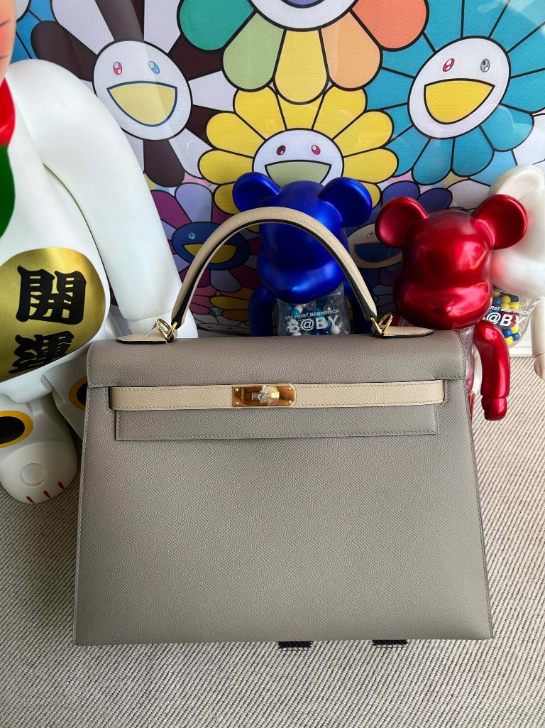 Uncle Bench Hermes Kelly Epsom M8 Gris Asphalte & Trench Gold Hardware 32cm Full Handmade
