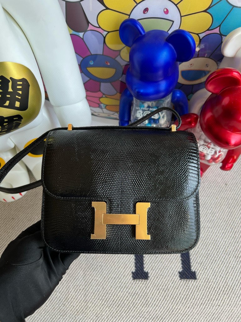 Uncle Bench Hermes Constance Lizard ck89 Black Noir Gold Hardware 18cm Full Handmade