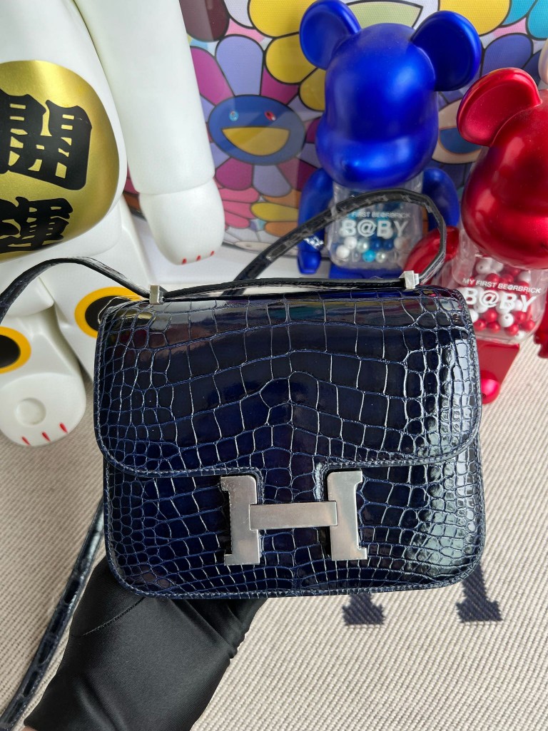 Uncle Bench Hermes Constance Alligator shiny gem blue Silver Hardware 18cm Full Handmade