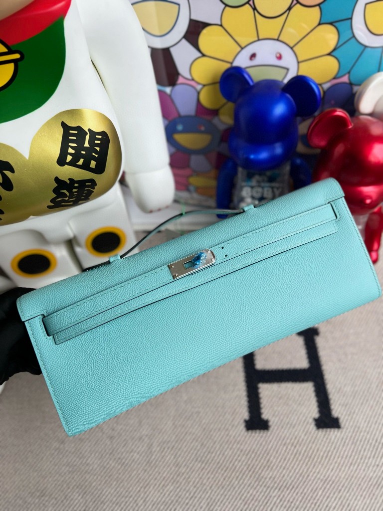 Uncle Bench Hermes Kelly cut Epsom 3p macaron blue Silver Hardware 31cm Full Handmade