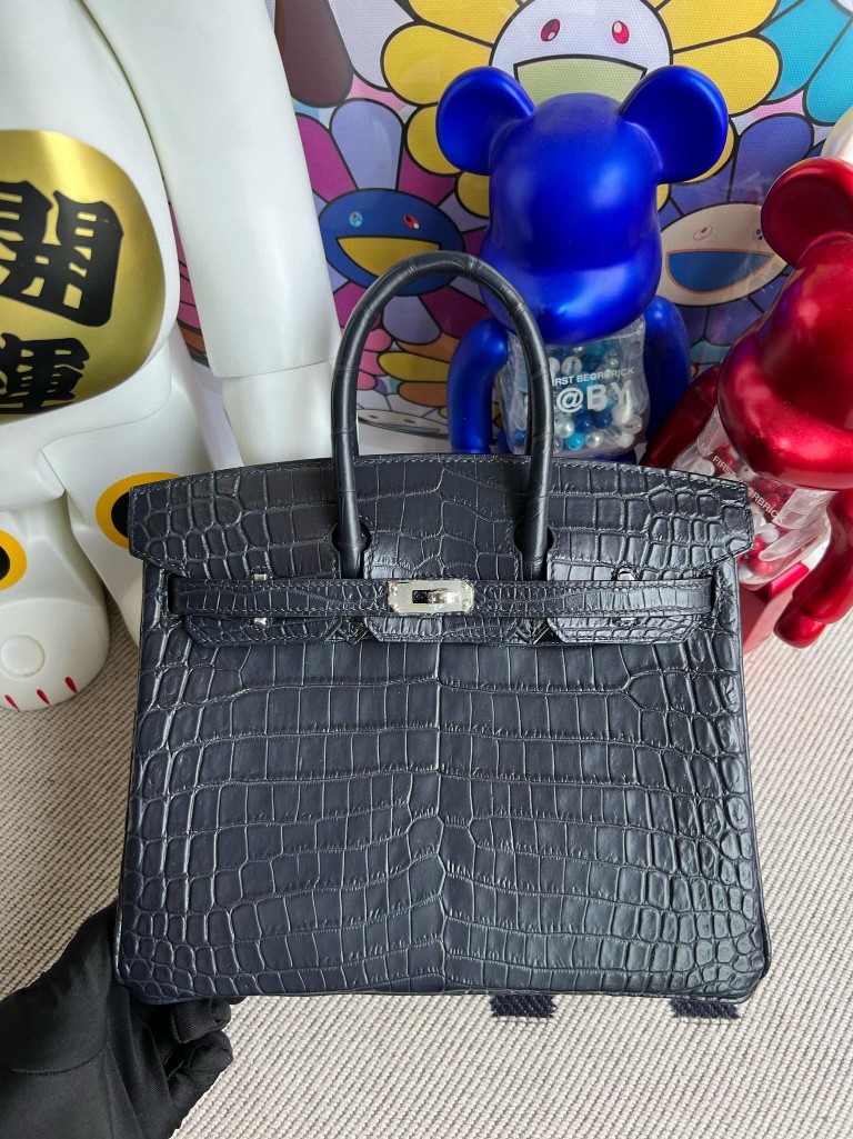 Uncle Bench Hermes Birkin Crocodile matt Dark blue Silver Hardware 25cm Full Handmade