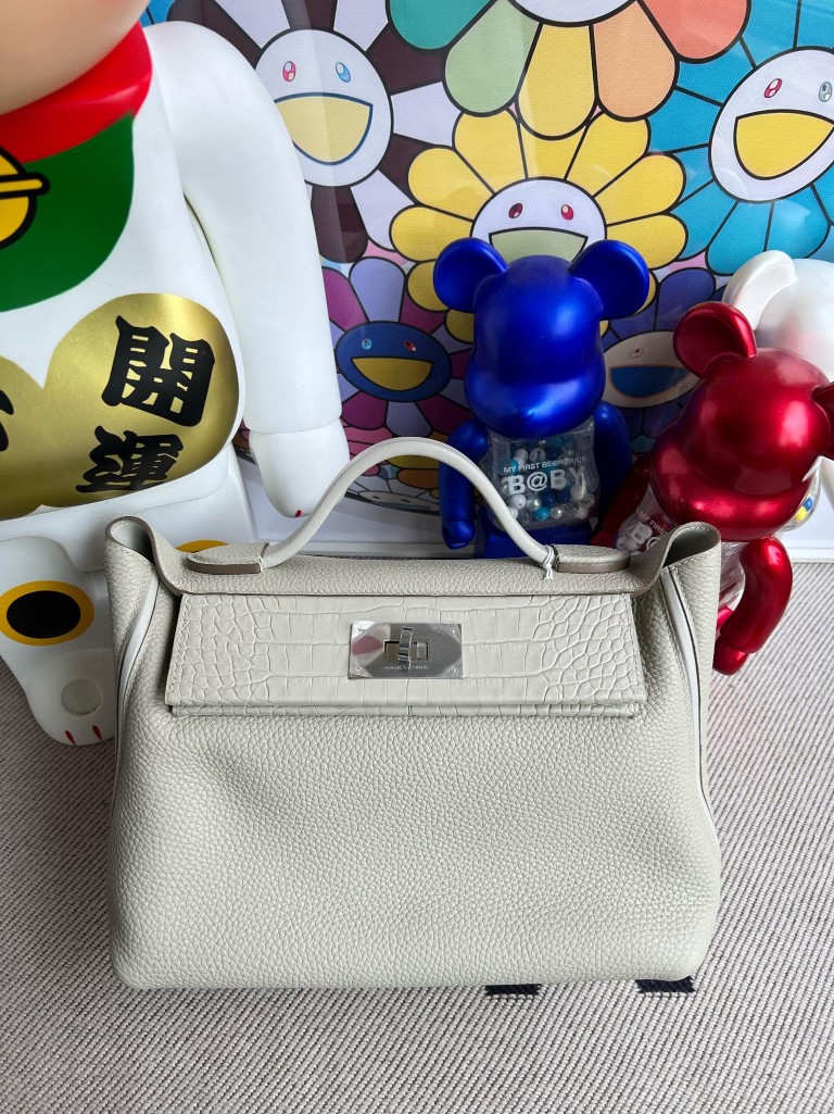 Uncle Bench Hermes kelly 2424 alligator matt Pearl grey Silver Hardware 29cm Full Handmade