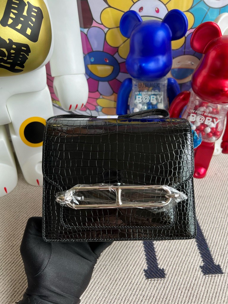 Uncle Bench Hermes Roulis Porosus shiny ck89 Noir Silver Hardware 18cm Full Handmade