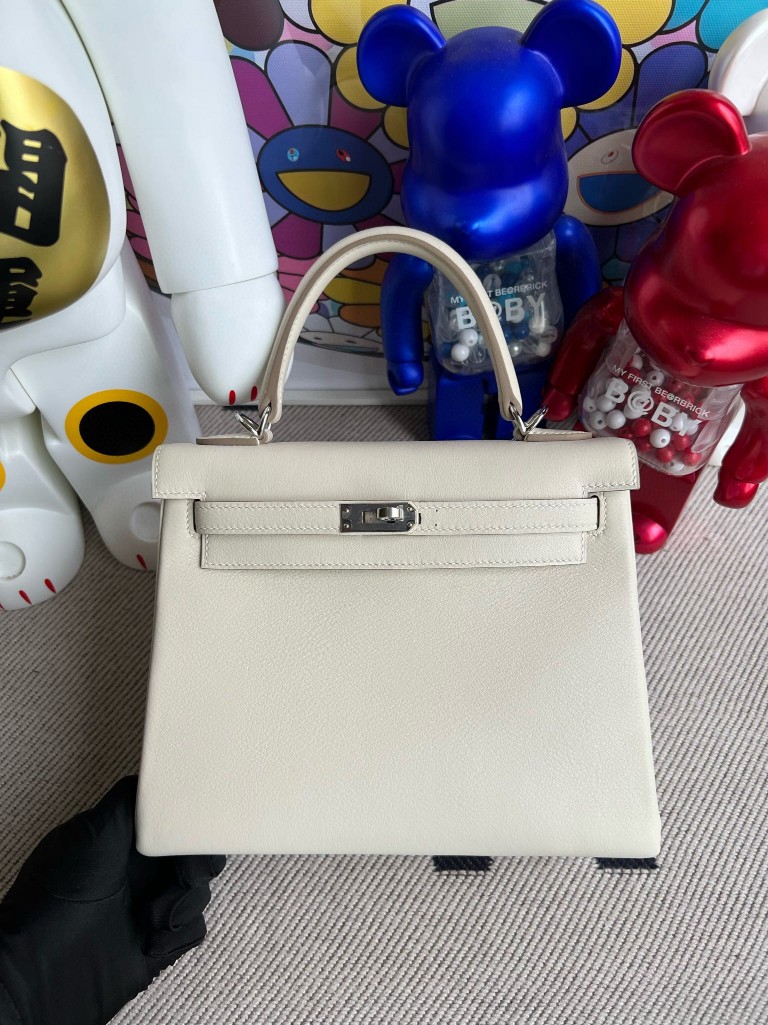 Uncle Bench Hermes Kelly swift creamy white & cuckoo red Silver Hardware 25cm Full Handmade