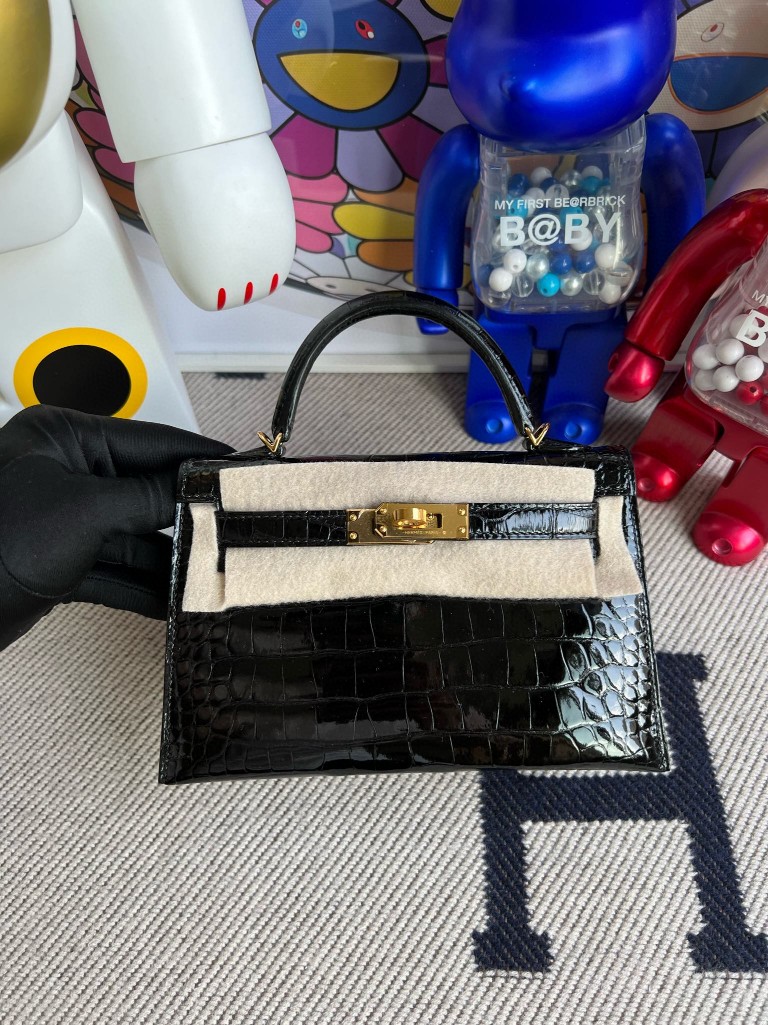 Uncle Bench Hermes Mini kelly ll Alligator shiny ck89 Noir Gold Hardware 19cm Full Handmade