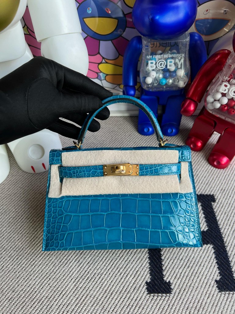 Uncle Bench Hermes Mini kelly ll Alligator shiny 7w Izmir blue Gold Hardware 19cm Full Handmade