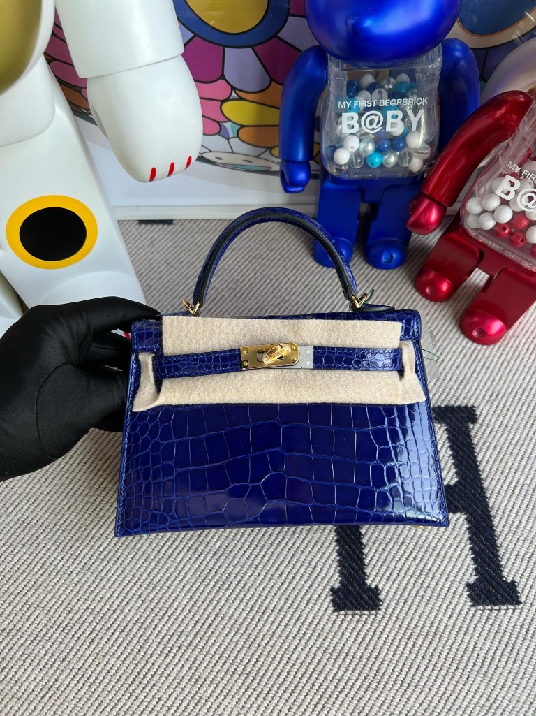 Uncle Bench Hermes Mini kelly ll Alligator shiny 7T eletric blue Gold Hardware 19cm Full Handmade