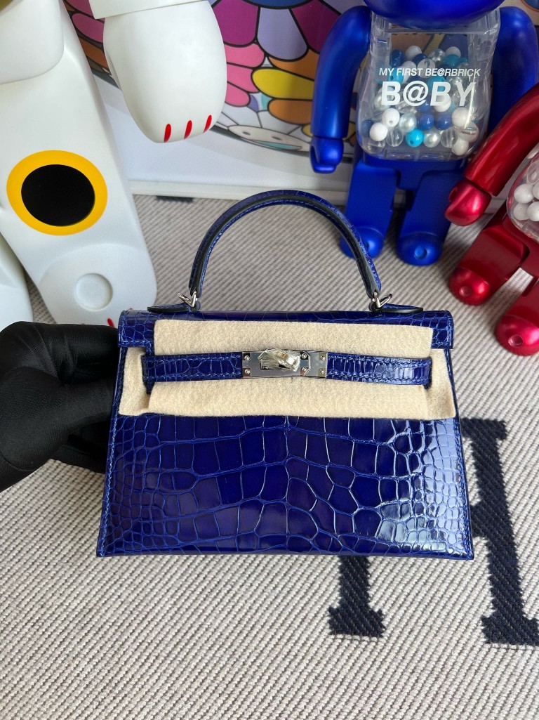 Uncle Bench Hermes Mini kelly ll Alligator shiny 7T eletric blue Silver Hardware 19cm Full Handmade