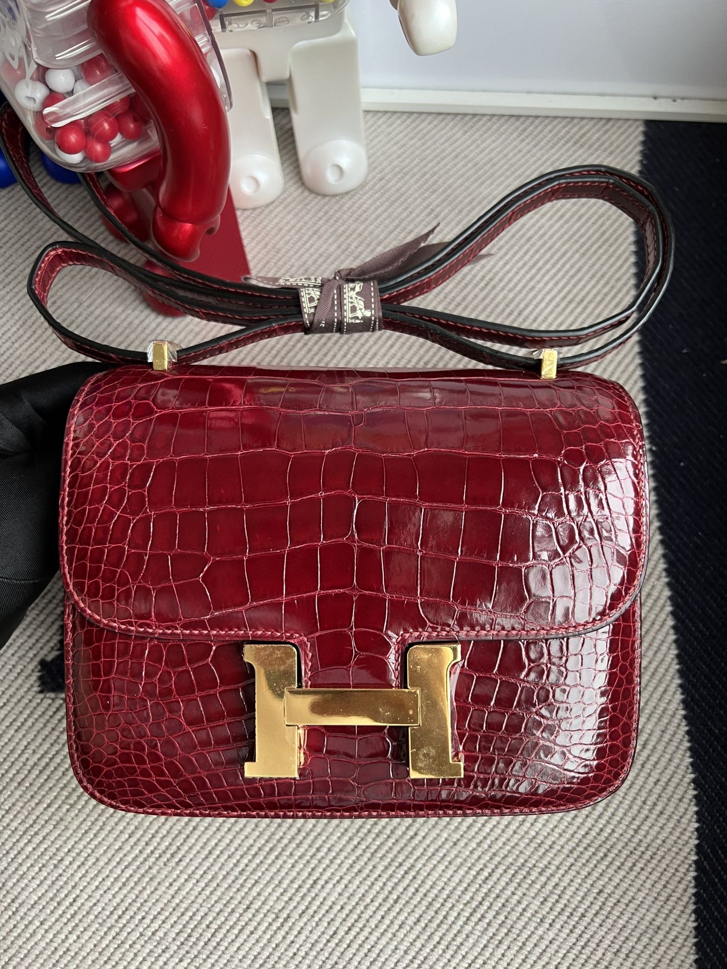 Uncle Bench Hermes Constance Alligator shiny F5 Wire red Gold buckle 18cm Full Handmade