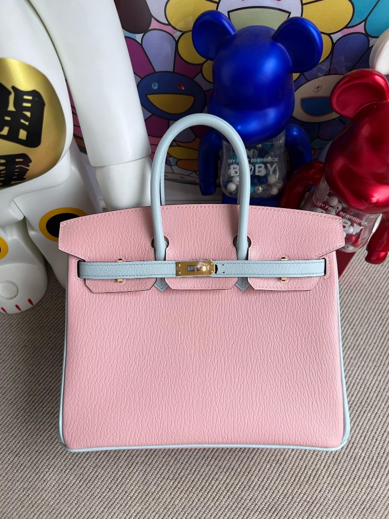 Uncle Bench Hermes Birkin Chevre 3Q Pink & T0 blue fog Gold Hardware 25cm Full Handmade