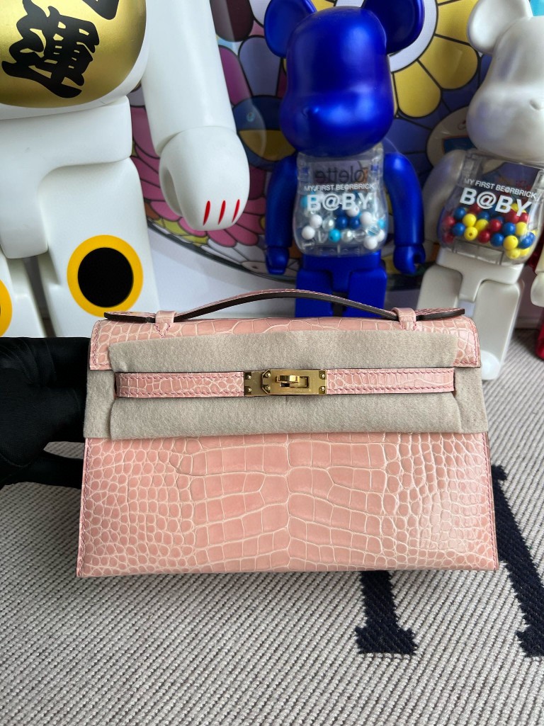 Uncle Bench Hermes Mini kelly pochette Alligator shiny p1 Rose Pink Gold Hardware 22cm Full Handmade