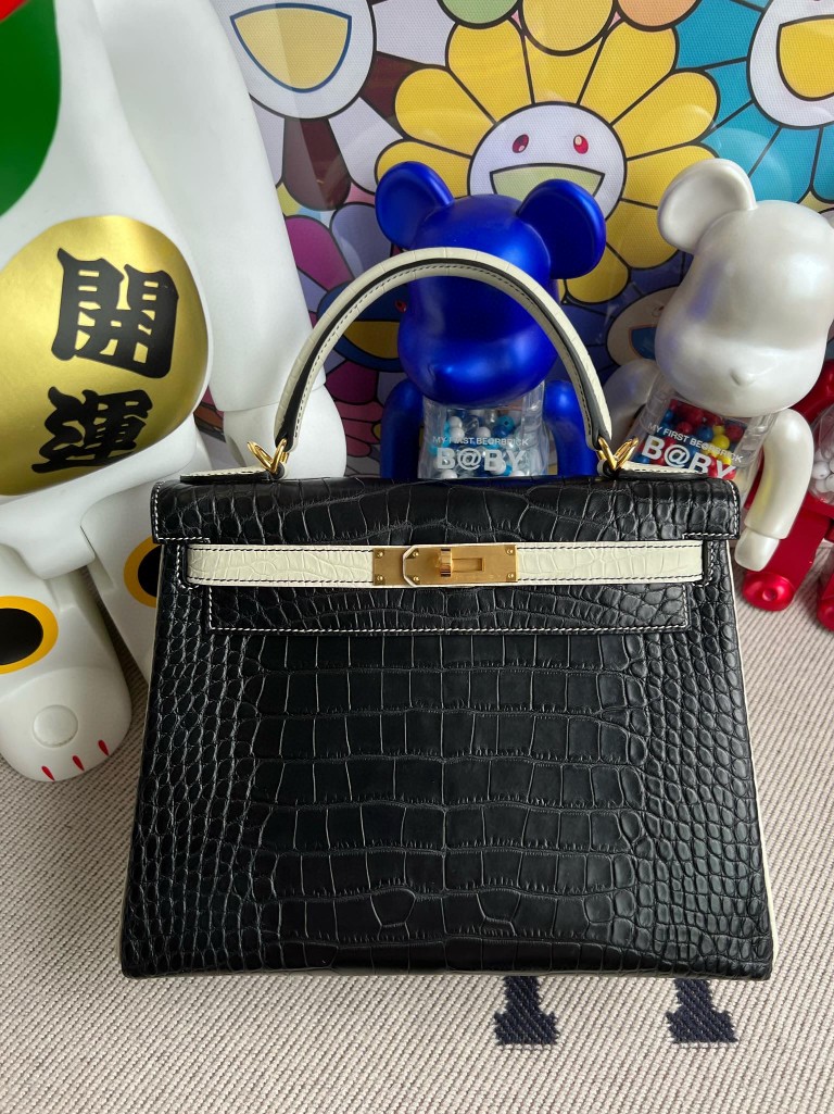 Uncle Bench Hermes Kelly Alligator matt ck89 Noir & 8L beton Gold Hardware 28cm Full Handmade