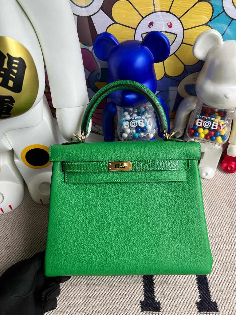 Uncle Bench Hermes Kelly Touch Lizard Bamboo green Gold Hardware 25cm Full Handmade