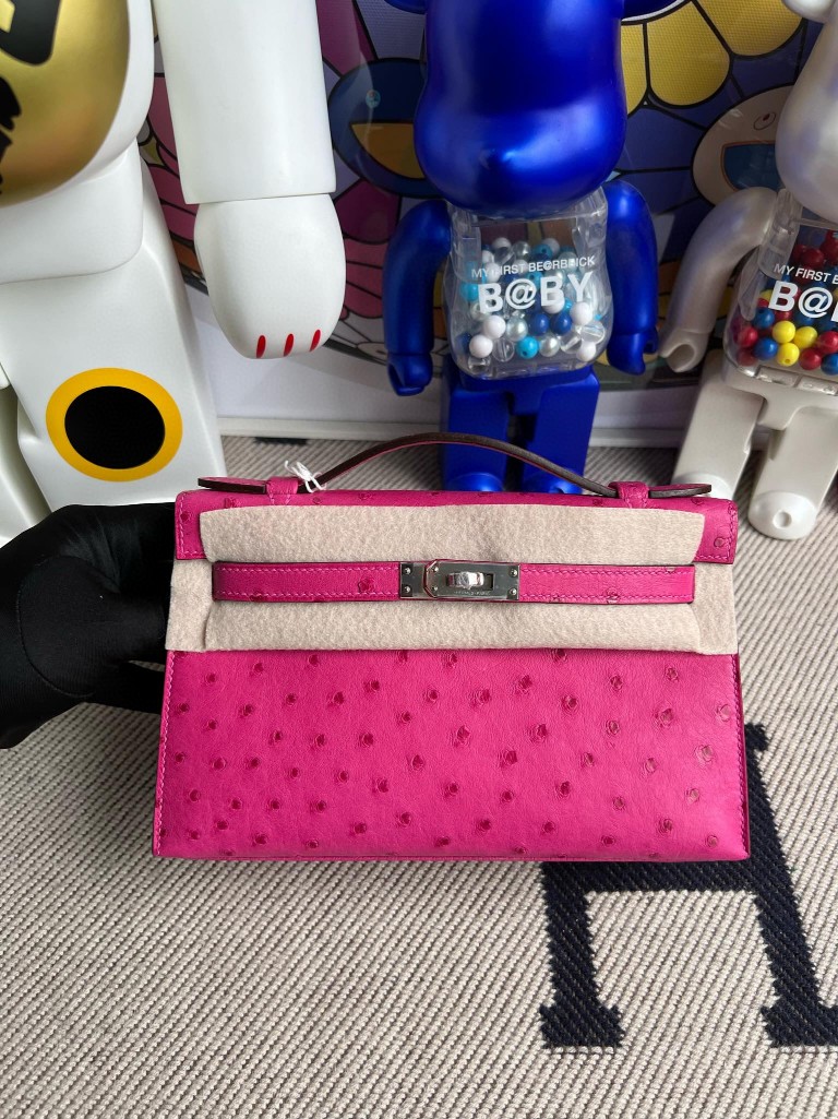 Uncle Bench Hermes Mini pochette Ostrich KK peach Pink Silver Hardware 22cm Full Handmade