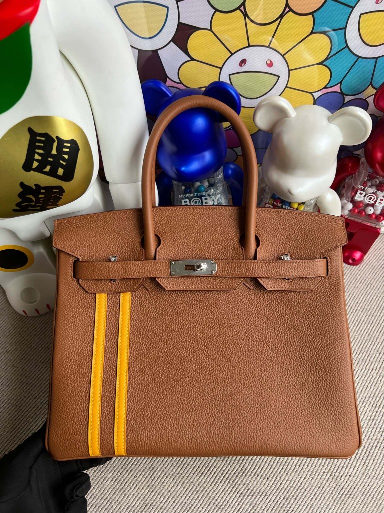 Uncle Bench Hermes Birkin togo Golden & Amber yellow Silver Hardware 30cm Full Handmade