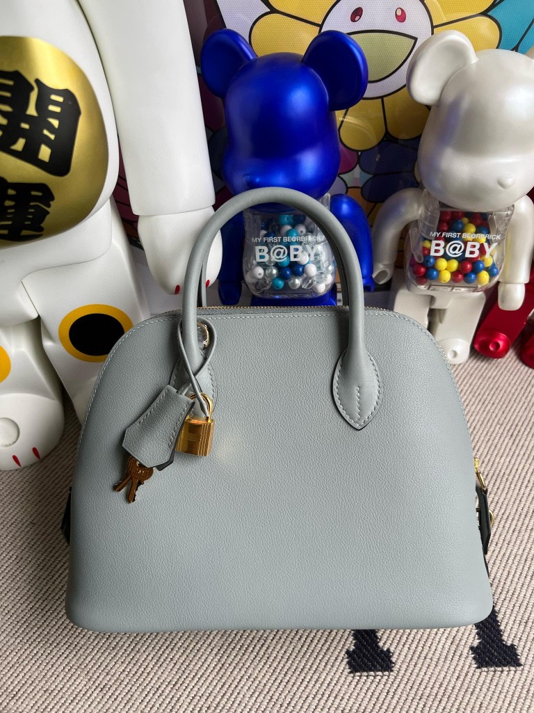 Uncle Bench Hermes Bolide Evecolor J7 linen Blue & Ice blue Gold Hardware 25cm Full Handmade