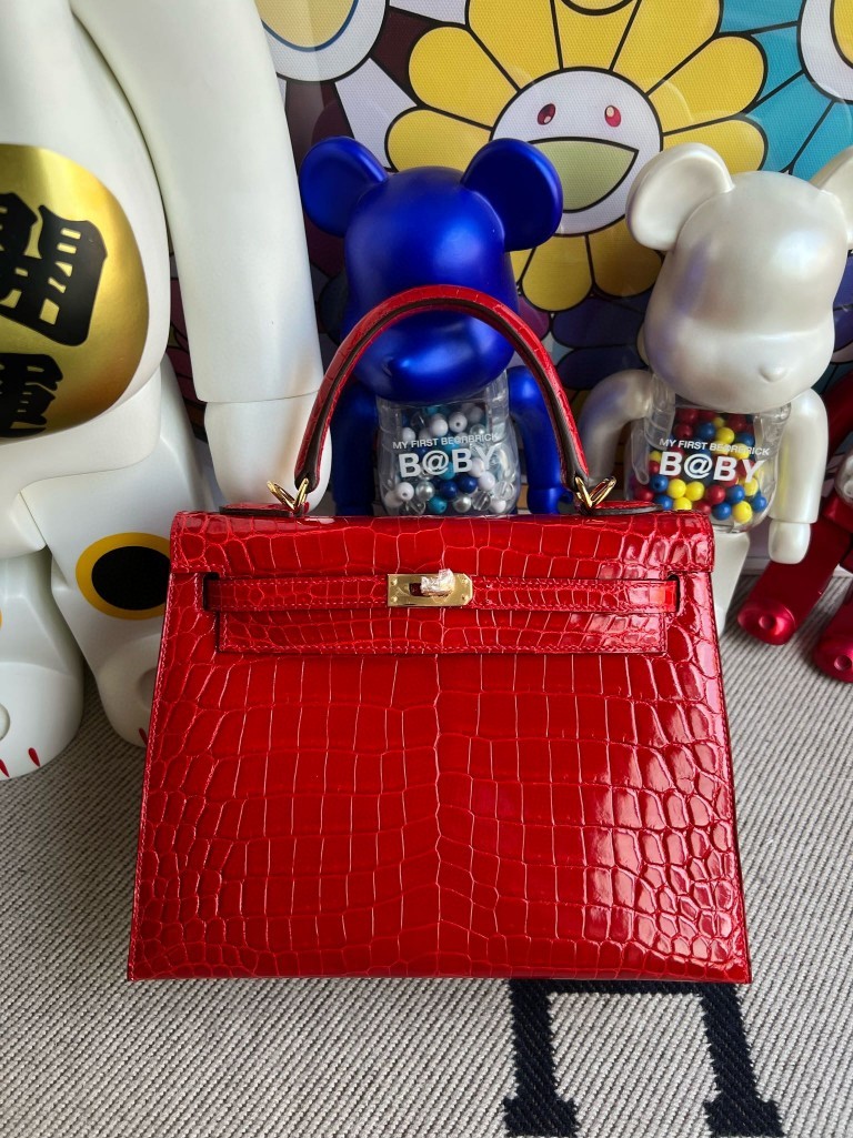 Uncle Bench Hermes Kelly Crocodile shiny ck95 Braise Gold Hardware 25cm Full Handmade