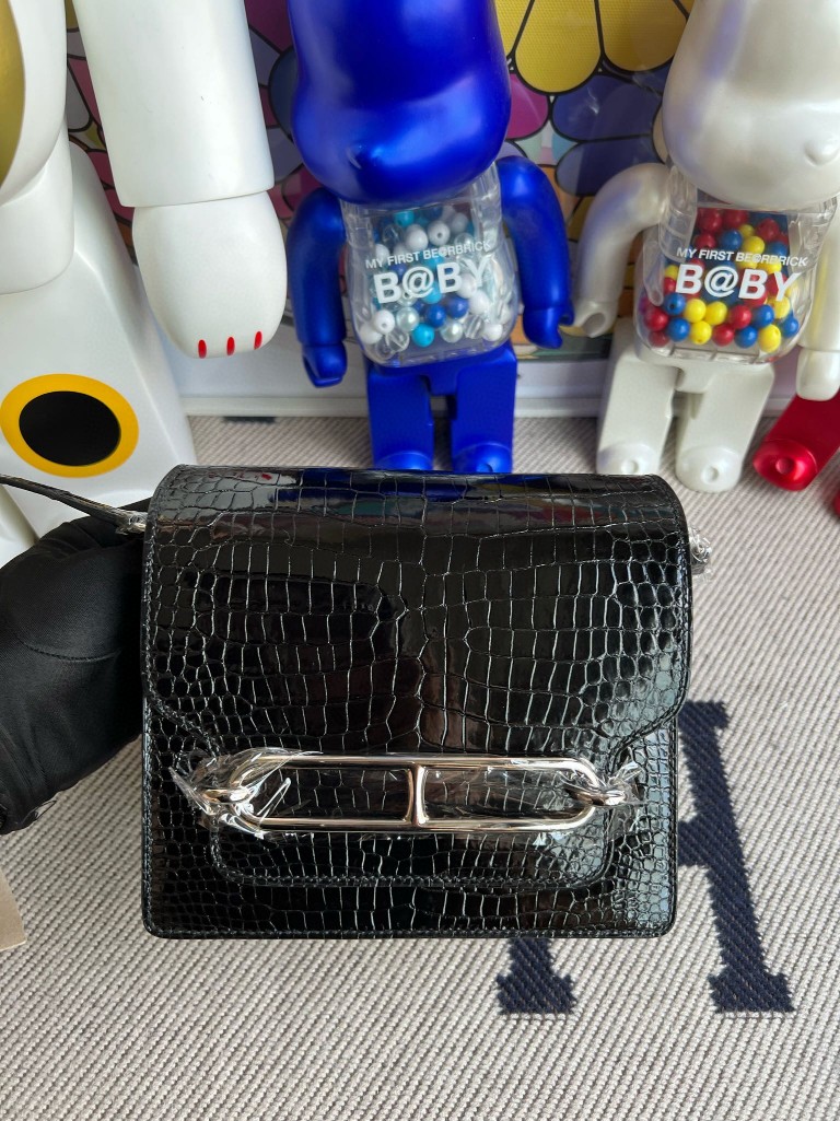 Uncle Bench Hermes Roulis Porosus shiny ck89 Noir Silver Hardware 18cm Full Handmade