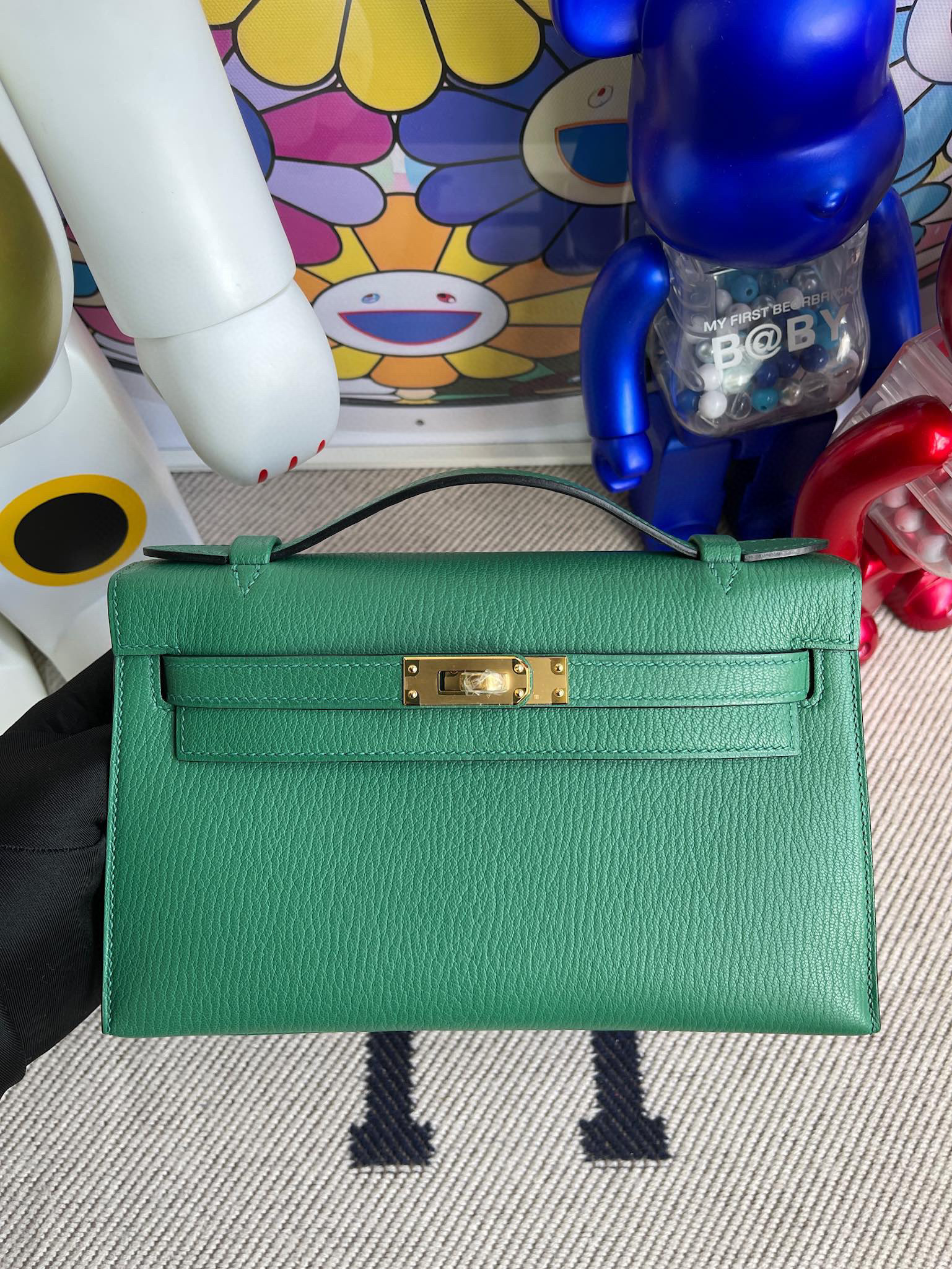 Hermes Kelly Pochette 22CM Chevre U4 Vert Verigo Gold Hardware Clutch