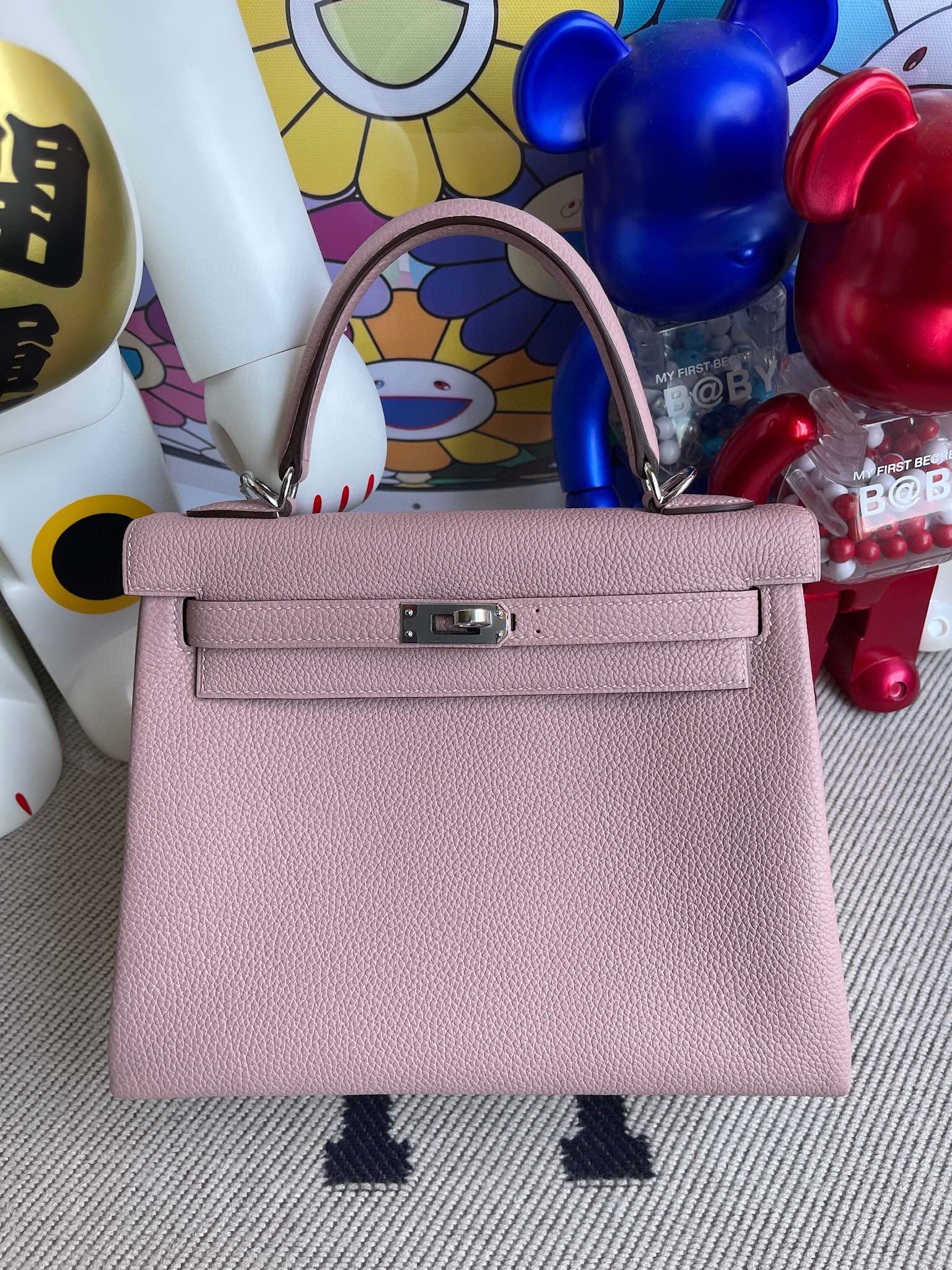 Hermes Kelly 25CM Togo Leather 4W Glycine Silver Hardware Top Handmade