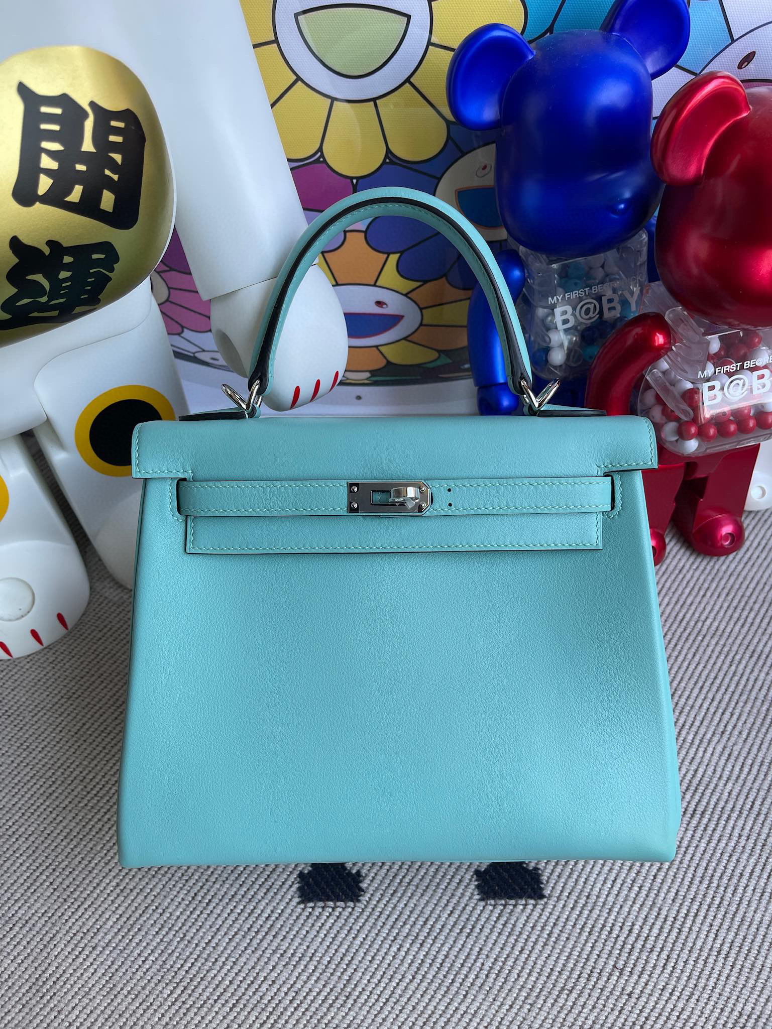 Hermes Kelly 25CM Swift Leather 3P Blue Atoll / 3Q Rose Sakura Silver Hardware