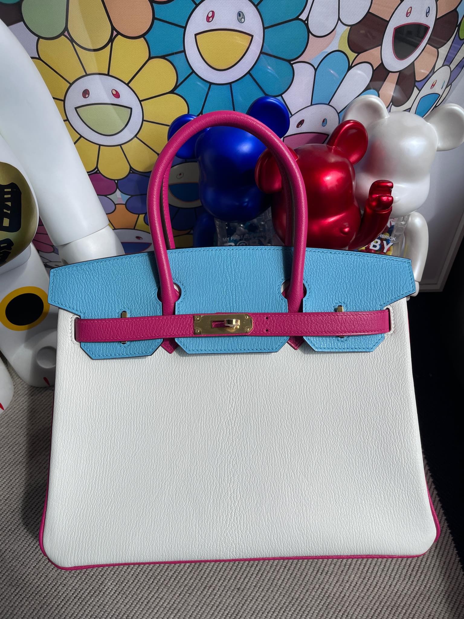 Herms Birkin chevre white blue pink 30cm