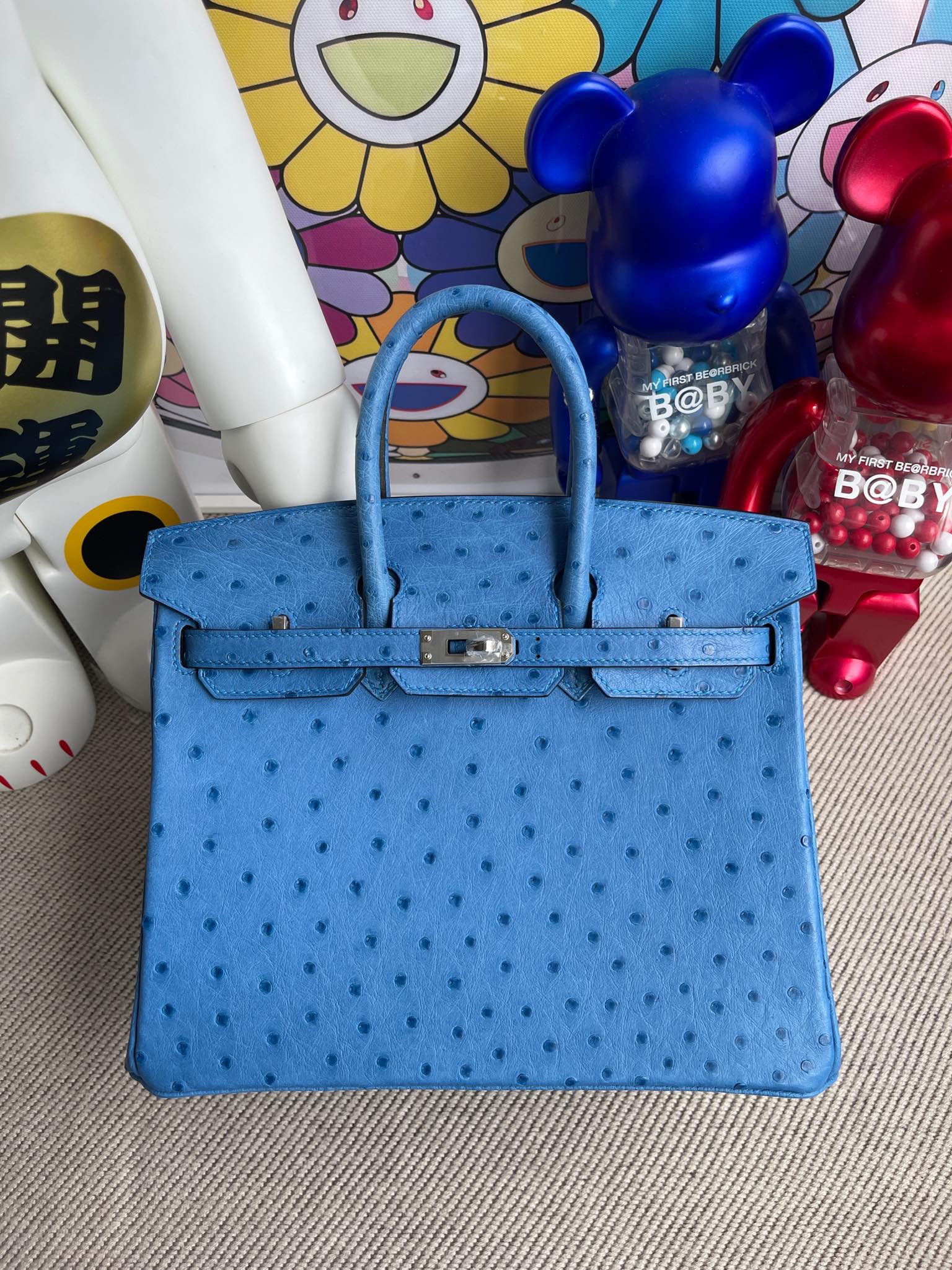 Herms Birkin Ostrich kk 7Q mykonos blue 25cm
