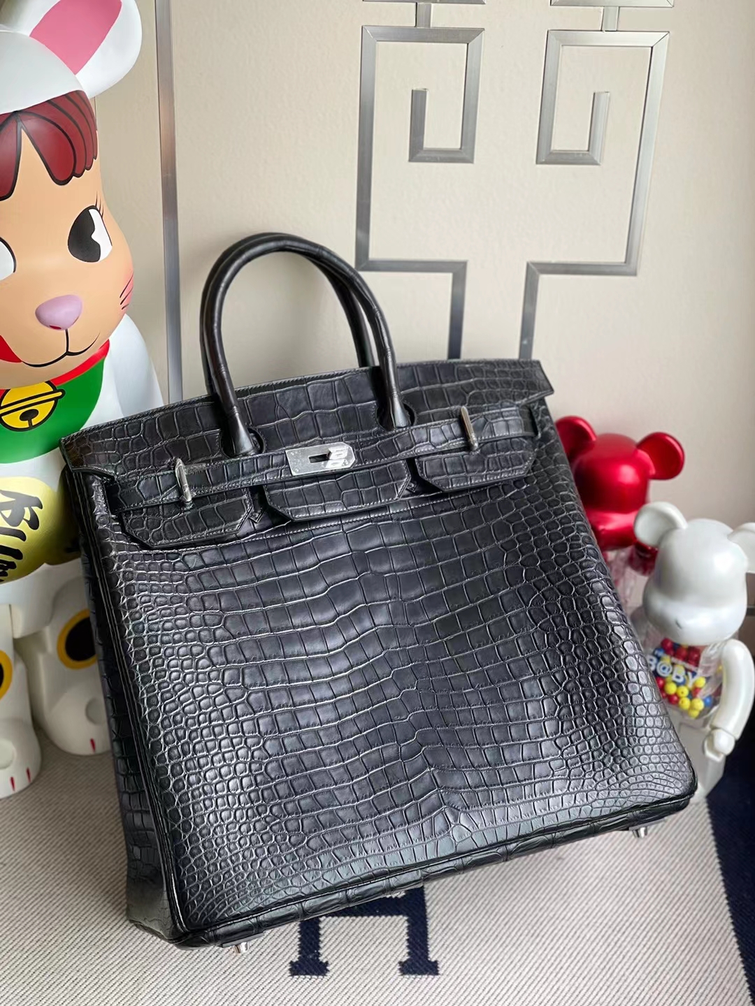 Herms Hac matte porosus crocodile ck89 Black 40cm