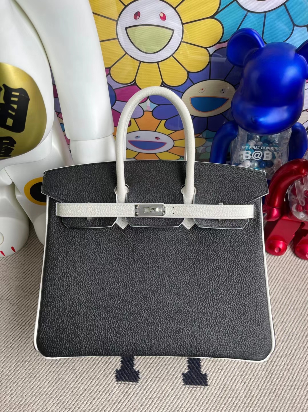 Herms Birkin Sellier Epsom Ck10 Craie & Ck89 Black 25cm