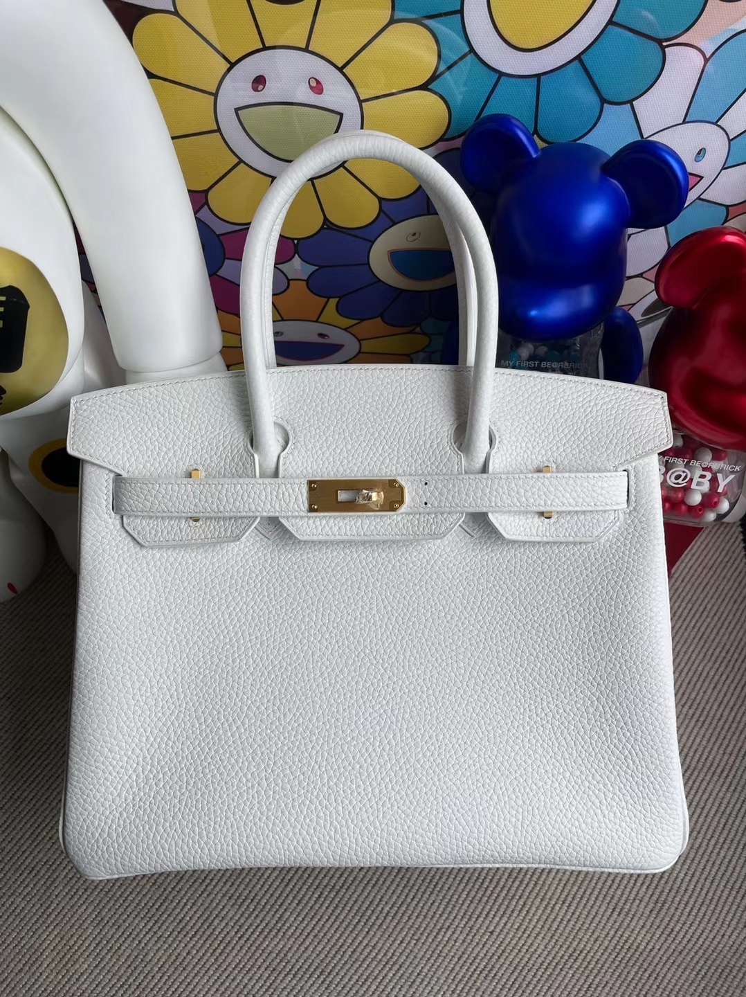 Herms Birkin Clemence 01 white & 9R Lemon yellow Gold buckle 30cm
