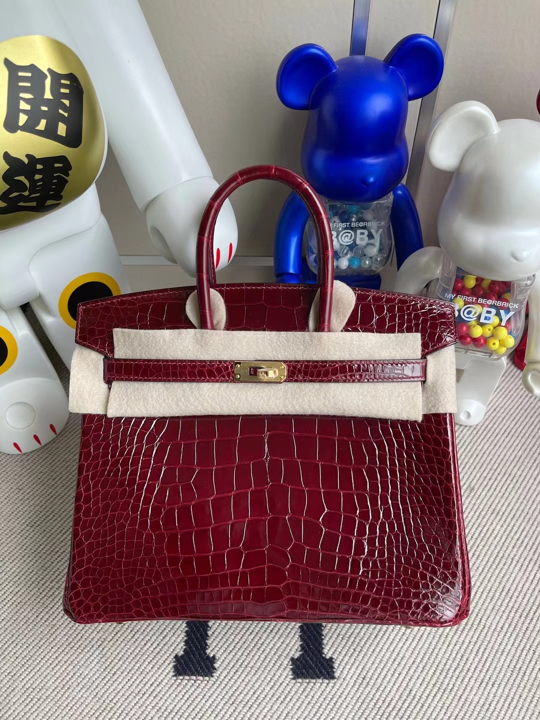 Herms Birkin shiny alligator crocodile F5 Wine red 25cm