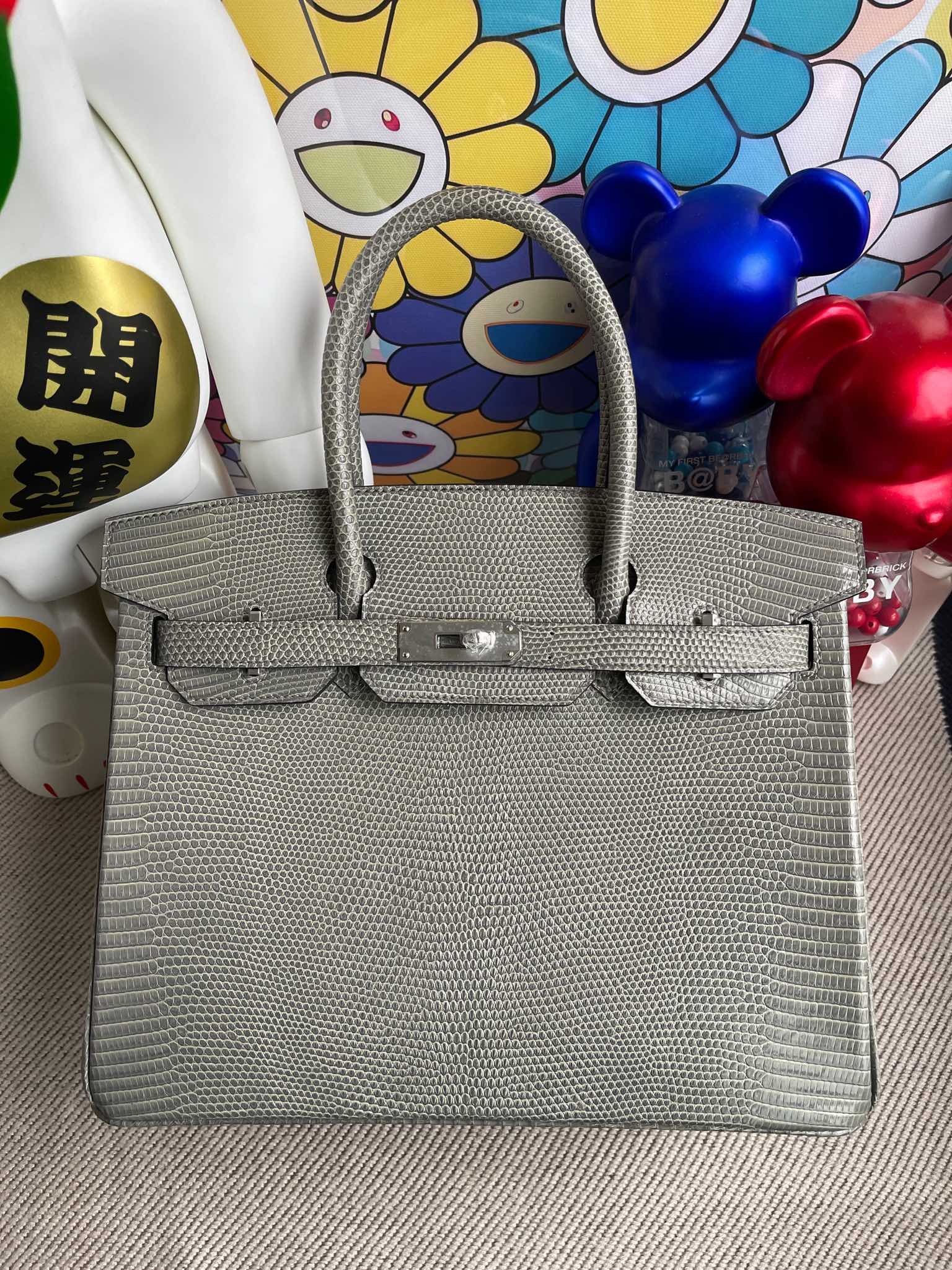 Uncle Bench Hermes Birkin Lizard ck81 Gris T Silver buckle 30cm