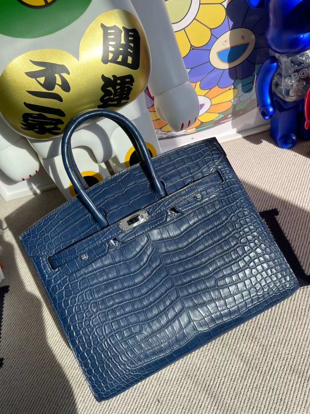 Uncle Bench Hermes Birkin Matte porosus crocodile S4 Deep blue Silver buckle 25cm