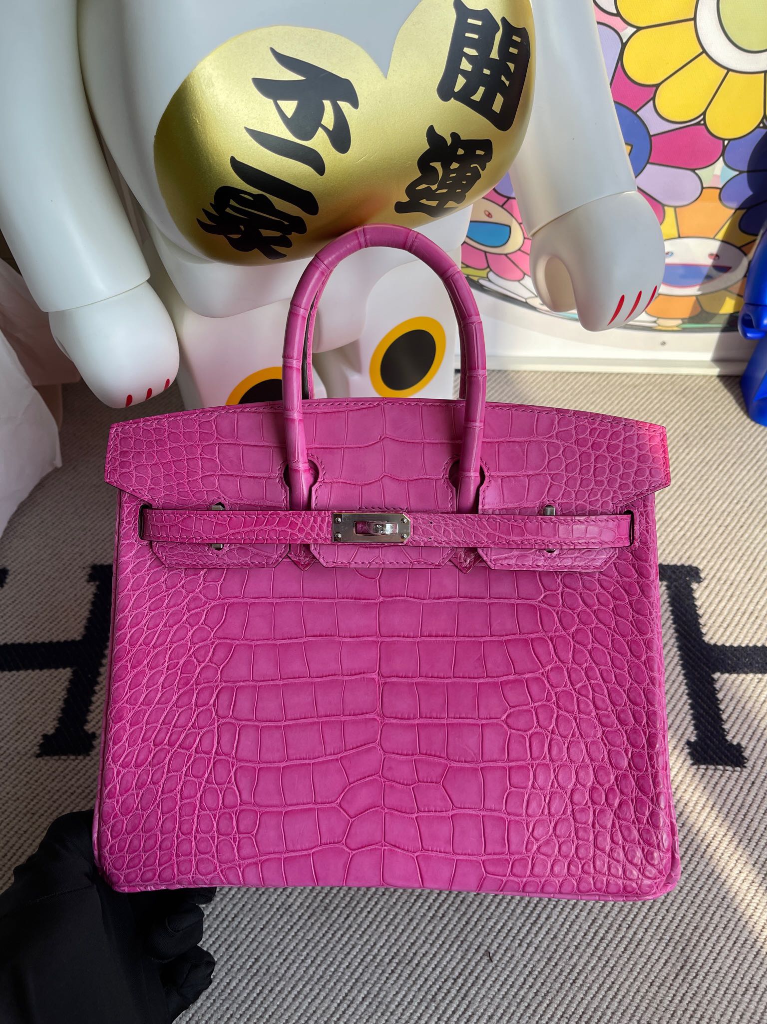 Uncle Bench Hermes Birkin Alligator matt 5R Pink Silver buckle 25cm